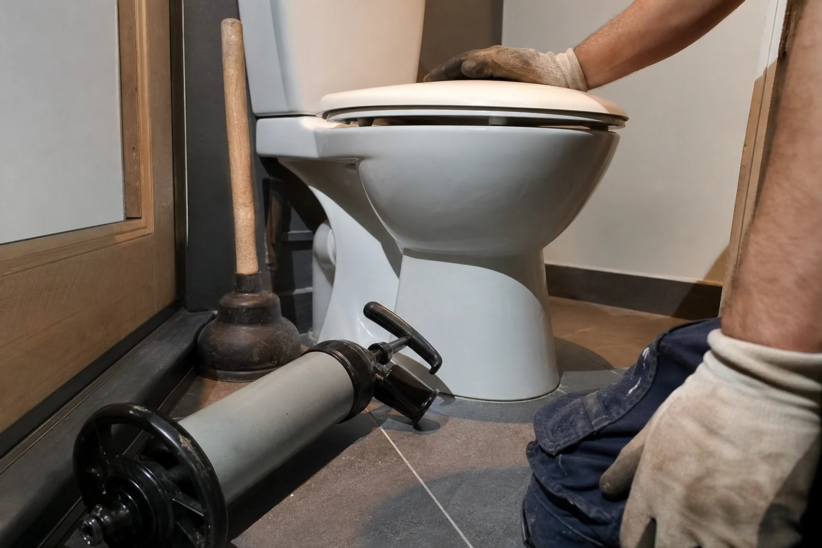 Pompe et ventouse près WC bouché