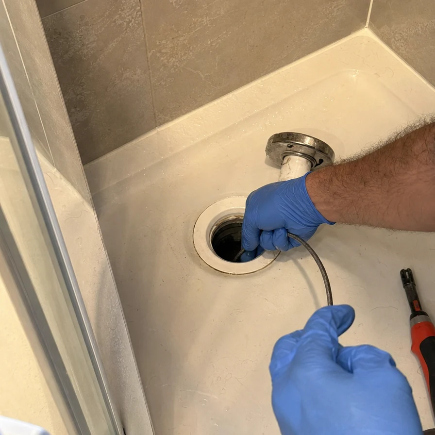 Siphon douche démonté et furet prêt
